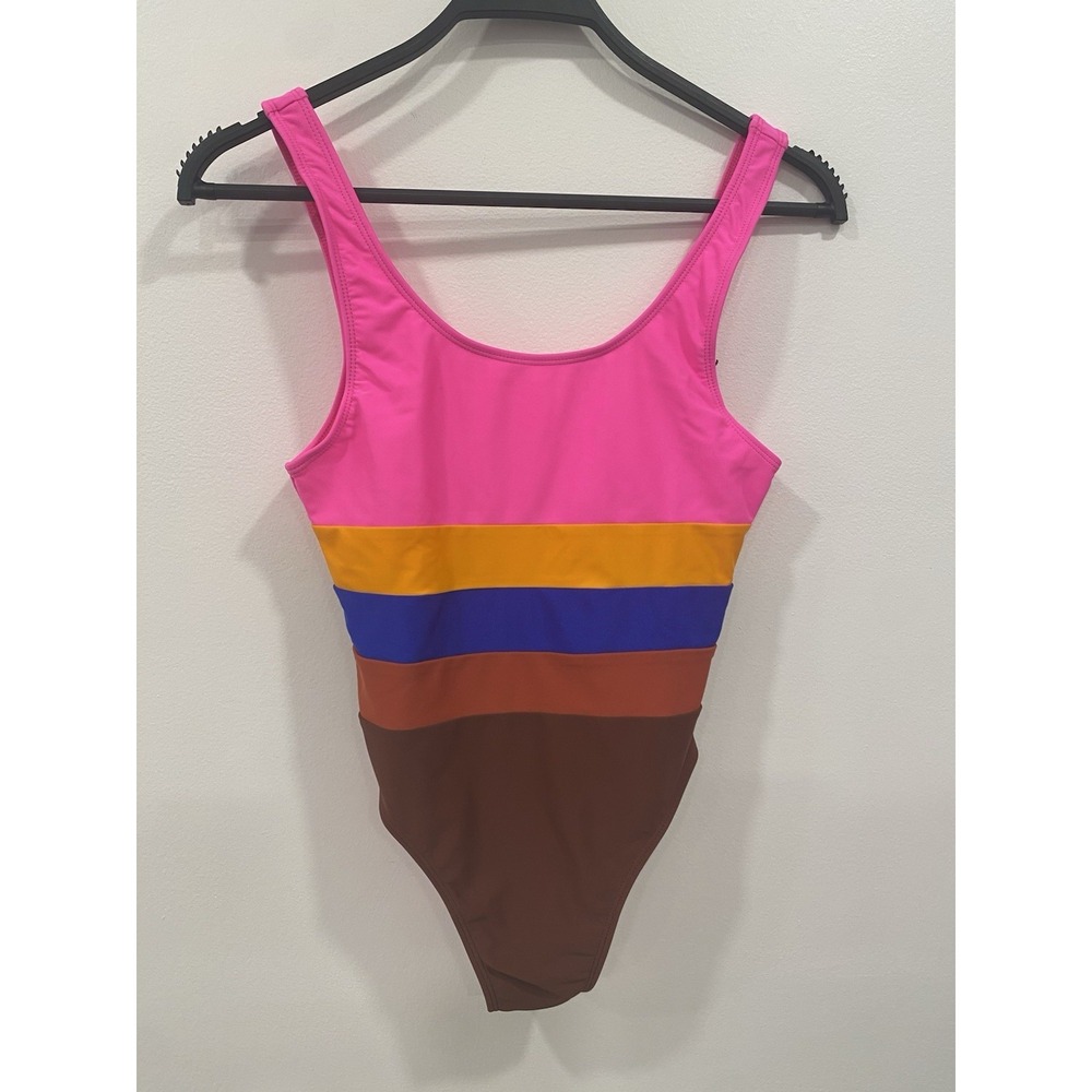 Ellejay Swimwear swimsuit Randall One piece Pink Brown Color block Large New